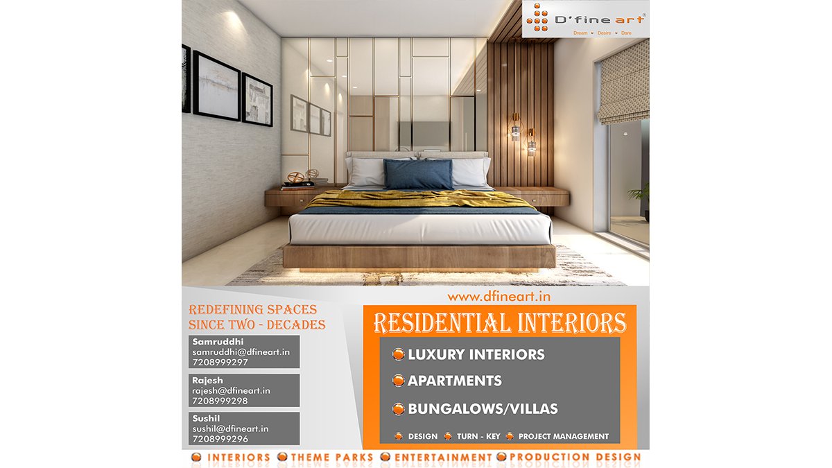 Here's a bedroom view of our residential home interior that we created for a luxury apartment.
Call us on +91 72089 99296/7/8 today to get a free consultation from our experts on all your Interior queries!

#residentialdesign #luxuryhomeinterior #dfineart #homeinteriors #bedroom