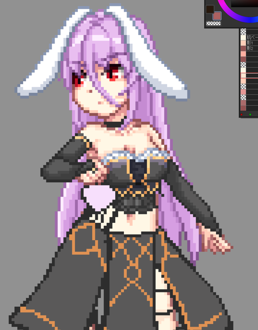 クラウディアのバトラー作業中ですの。
最初の基本ドットがどうしても一番時間かかるのですわ。バトラー作成全行程の半分はベース制作ですの・・・ 