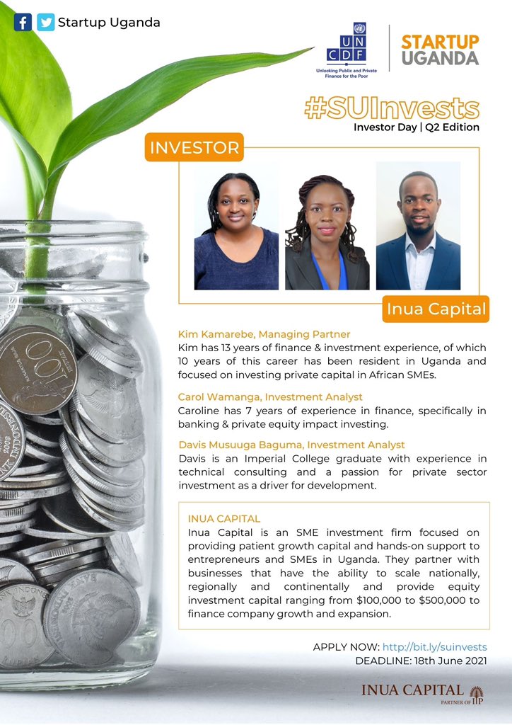 StartupUganda_'s tweet photo. If you are within the spaces of FINTECH & HEALTH, this is an opportunity you don’t want to miss out on! Apply here: https://t.co/oLGKkJzH9P for a chance to pitch to these investors and more.
#SUInvests https://t.co/8Kg8aNkTAt