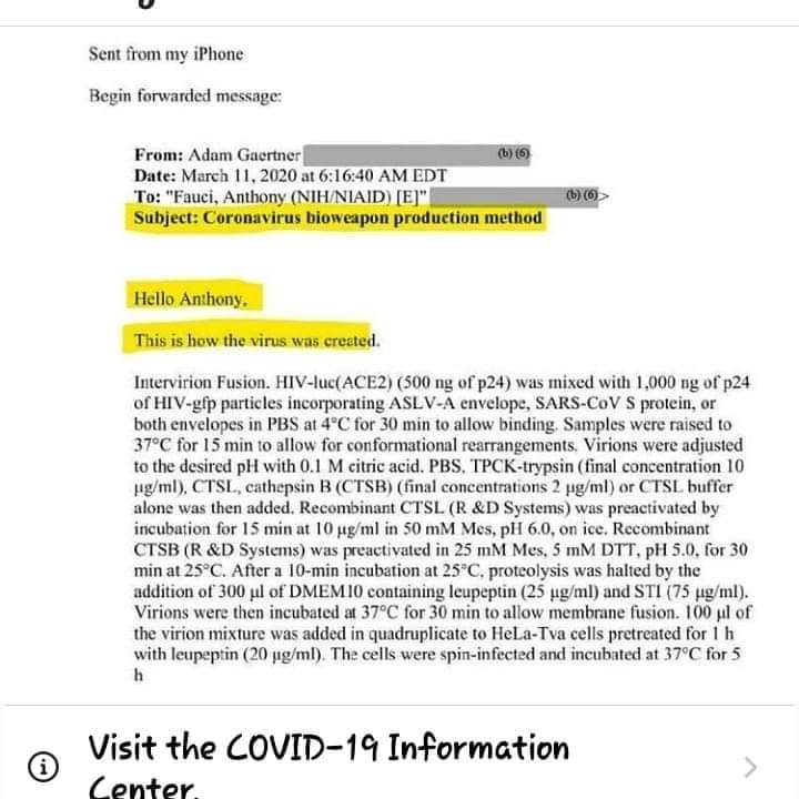 BOGbadamosi's tweet photo. When I called Covid19 a Bioweapon in June 2020, many idiots, here in Nigeria and around the world, called me all sorts of unprintable names. Where are you idiots now? Can you read this leaked email to Anthony Fauci?
#Plandemic
#SCAMDEMIC2021 https://t.co/EUqJzb6Vr9