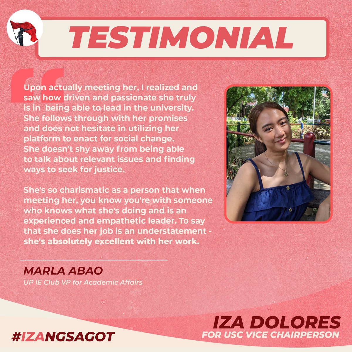 izadolores_'s tweet photo. Organization Leader.
Project Committee Head.
Athlete.
Christian Youth Activist.
Iba’t-ibang pinagmulan, pero i-IZA ang suporta kay Iza! 😉☝🏼
Thank you for sharing your narratives! ❤️
Marla Abao
Paul Redillas
Rico Cifra
Kej Andres
#IZAngLaban
#IZAngSagot
#StandUpTogether https://t.co/A1kJAps0P9