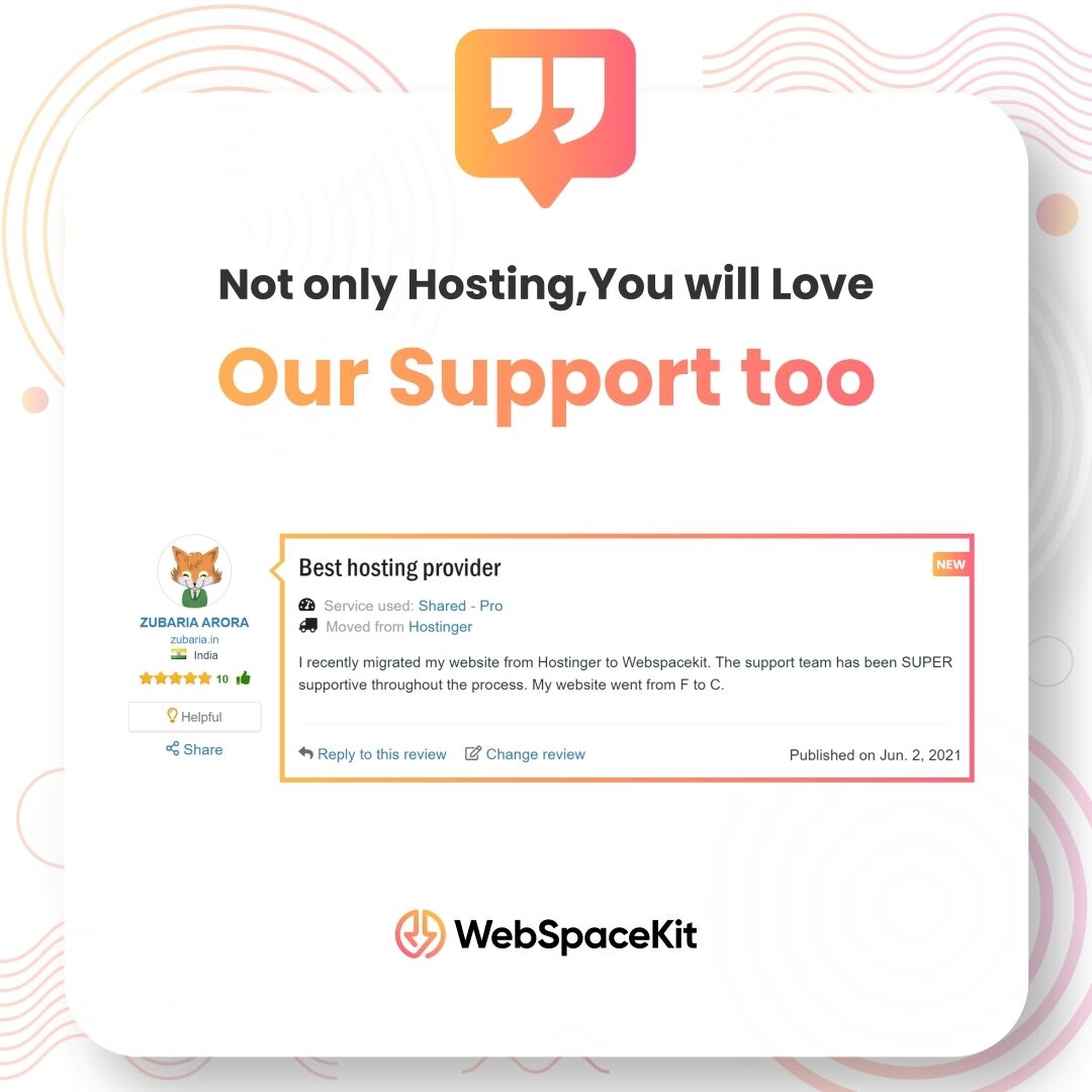 WebSpaceKit's tweet photo. Zubair Arora said this about our Support
“We’ve got the support that cares about you 24/7”
Does your current provider’s support also take care of you 24/7?
If not,
Migrate to WebSpaceKit
#wordpresshosting #happycustomers #webspacekit #customerexperience #customersuccess https://t.co/Ns3pjrN51N