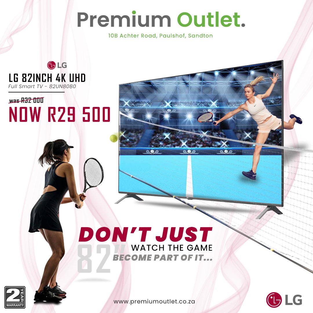 PremiumOutlet_'s tweet photo. 🎬😁82INCH 4K UHD Full Smart LG TV Available at Premium Outlet for only R29 500😁🎬Limited stock, while stock lasts.🎬😁Shop in-store at 10B Achter Road, Paulshof, Sandton or online at https://t.co/OLLJKXnxtr🔥🔥#LG #GoBig #SuperDeal #BestDeal #midyearsale #PremiumOutlet https://t.co/Z0hGLYGEwW