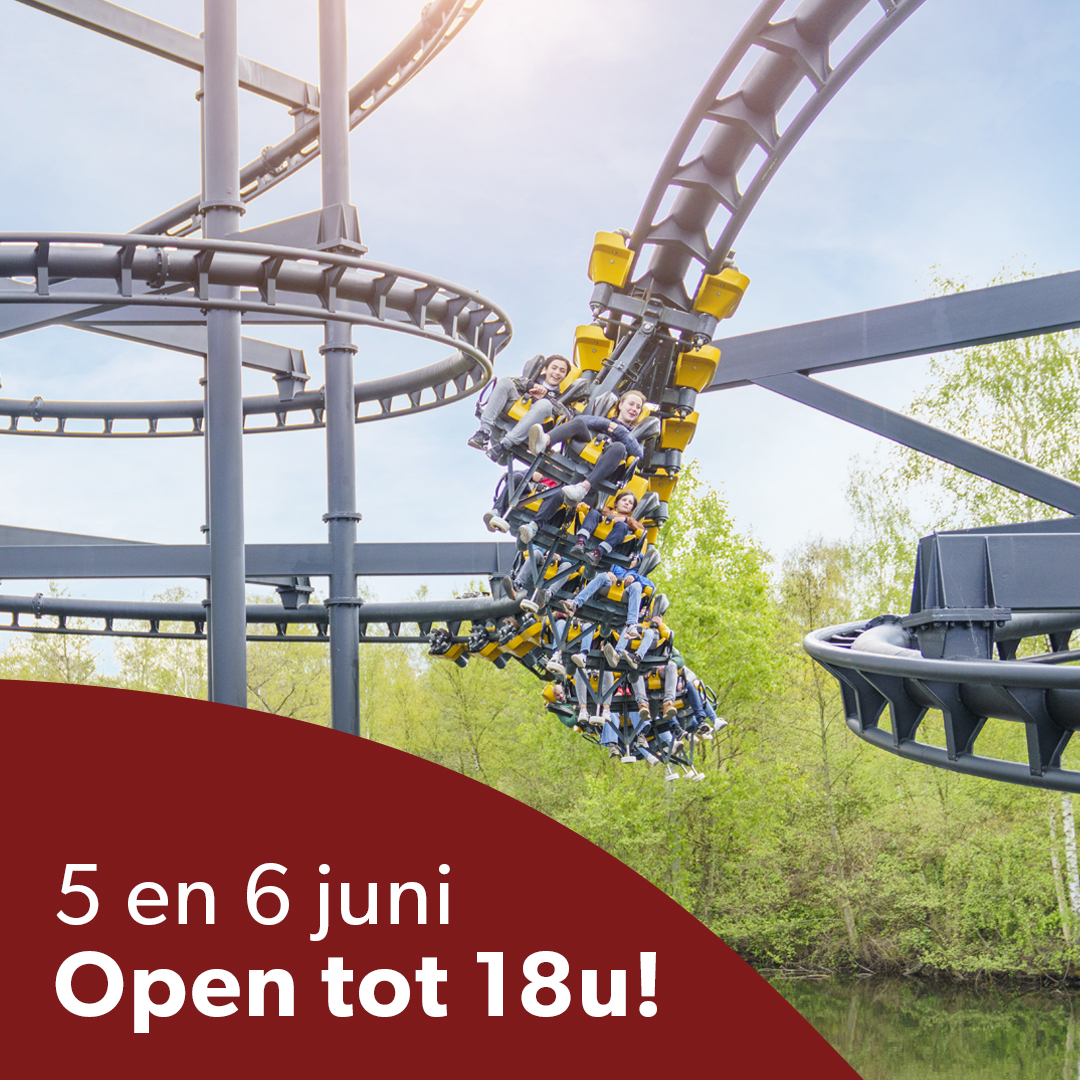 Goed nieuws! Om dit weekend extra leuk te maken, verlengen we op zaterdag 5 en zondag 6 juni onze openingsuren. Kom je dit weekend naar Bobbejaanland? Dan kan je uitzonderlijk van 10 tot 18u genieten van ’t plezantste land. Veel plezier! #bobbejaanland