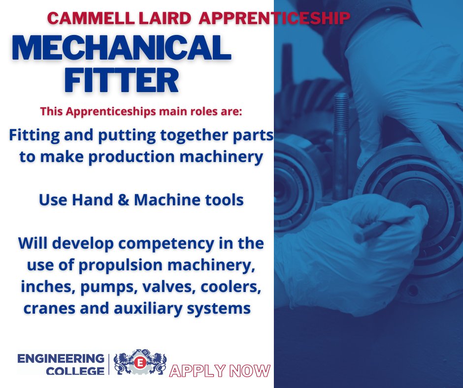 This year 8 #apprenticeship pathways are available, including the following;
Welder, Plater, Pipefitter, Mechanical Fitter, Shipwright, Plant Maintenance (Electrical), Plant Maintenance (Mechanical), Rigger. 
theengineeringcollege.co.uk/cammell-laird-… 
Closing date June 11th 2021. 
<a href="/cammellLaird/">Cammell Laird</a>