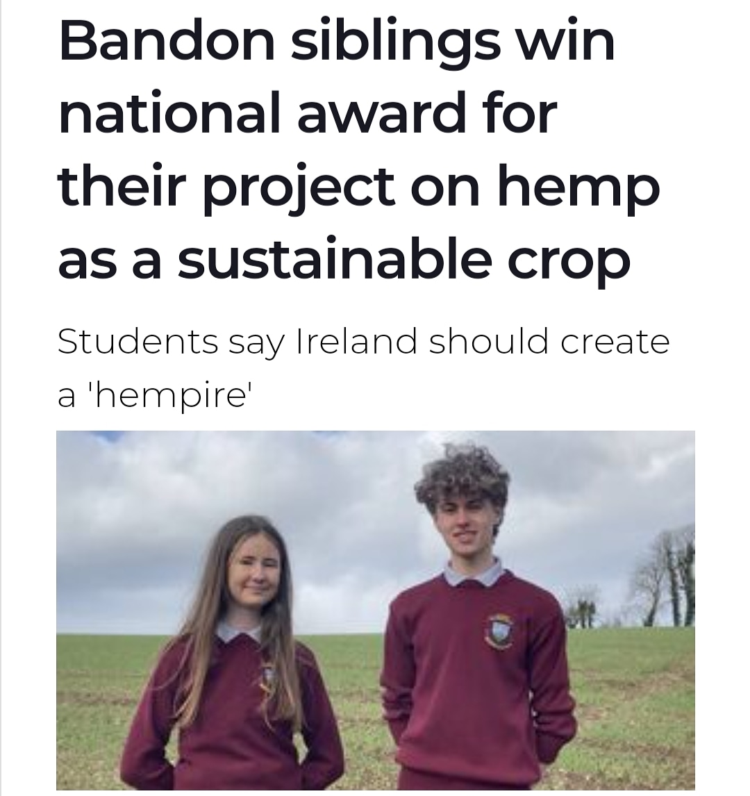 🌿 Well done guys 💚
🇮🇪 Build a Hempire 😍✊

💚 Nice to see the younger generation knowing the truth

#CBDNutritionIreland 🇮🇪 #CBD #WicklowHemp #Hemp #Ireland #WicklowTown #Rathnew 

#Hempire #Wicklow #HempIreland #IrishHemp #SouthQuayWicklow 

💻 irishexaminer.com/farming/arid-4…