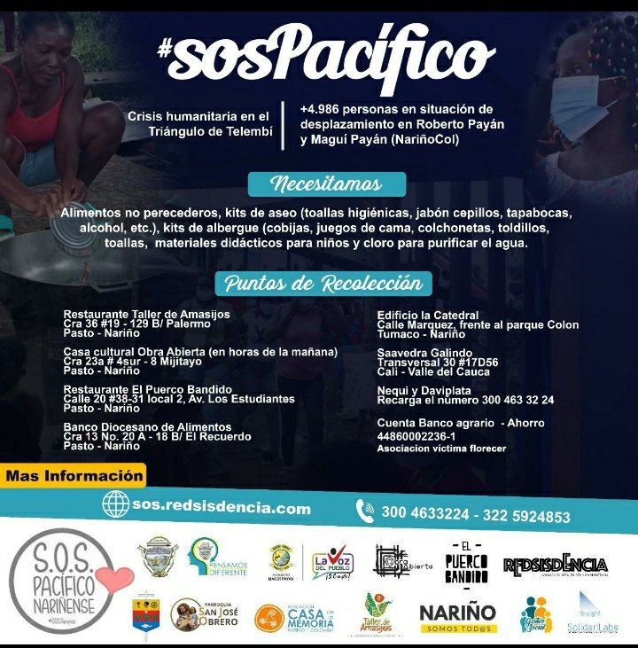 DiegoChiran1's tweet photo. En Nariño la violencia no da tregua, sus comunidades y autoridades llaman a un SOS acudiendo al espiritu solidario, por aquellos que nos necesitan. Hago un Llamado a ayudar. #SOSPacifico. Ayudame compartiendo. https://t.co/lwZ9nRaCz9