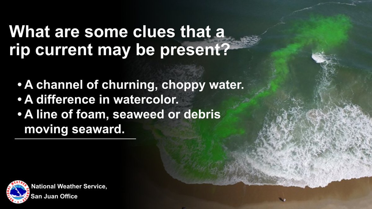 NWSSanJuan's tweet photo. 🌊What are some clues that rip currents may be present?
📽️Watch this video to learn more: https://t.co/3GD0vR5k2v
#prwx #usviwx #ripcurrentawareness https://t.co/53DjnEGxME
