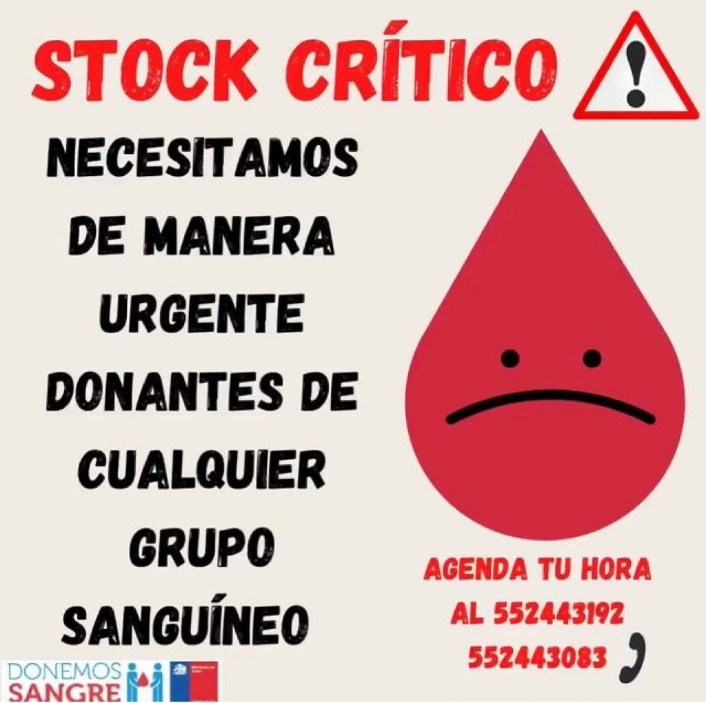 HospitalAntof's tweet photo. ¡Alerta! Stock crítico. Se necesitan donantes de cualquier grupo sanguíneo. Nuestro Banco de Sangre se encuentra en estado crítico y necesitamos tu ayuda. Te invitamos agendar hora a través de nuestros números telefónicos o enviándonos un correo a: donantesdesangre.hra@gmail.com https://t.co/f0l4qJh0DL