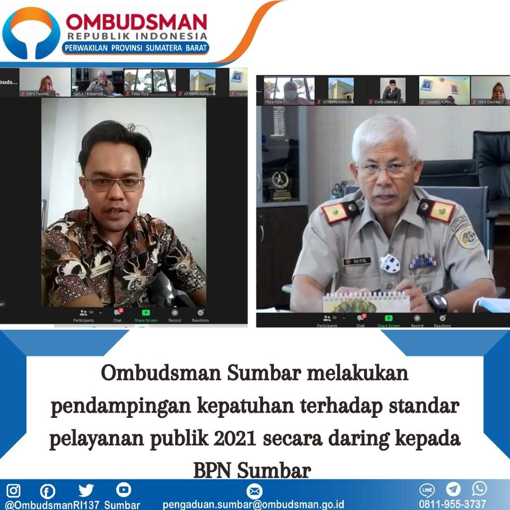 OmbudsmanSumbar's tweet photo. Dokumentasi kegiatan pendampingan penilaian kepatuhan terhadap standar pelayanan publik tahun 2021 oleh Ombudsman Sumbar, di beberapa  daerah se-Sumatera Barat termasuk BPN/ATR Sumbar. https://t.co/NExaLRHLW5