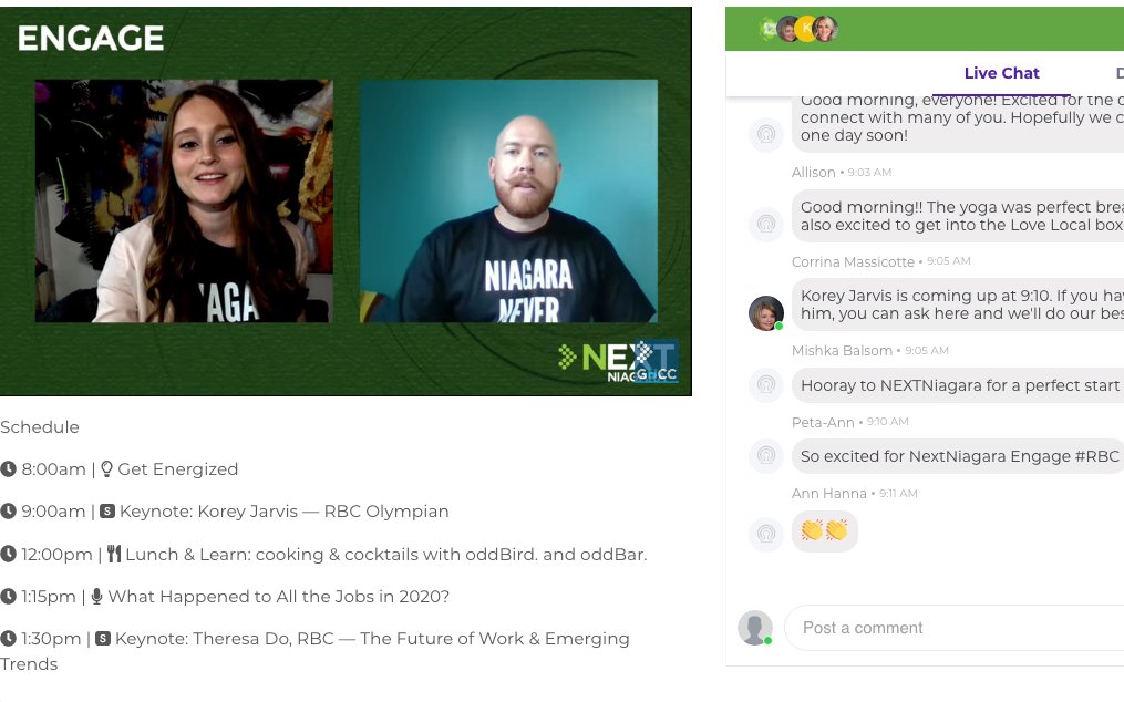 An amazing start to the day with <a href="/atkleiman/">Alexis Kleiman</a> &amp; Clayton <a href="/CustomSignLab/">Custom Sign Lab</a> - Vice-Chair and Chair of <a href="/NEXTNiagara/">NEXTNiagara</a>! Which sessions are you taking part in today? #ENGAGE gncc.ca/engage/main-st…