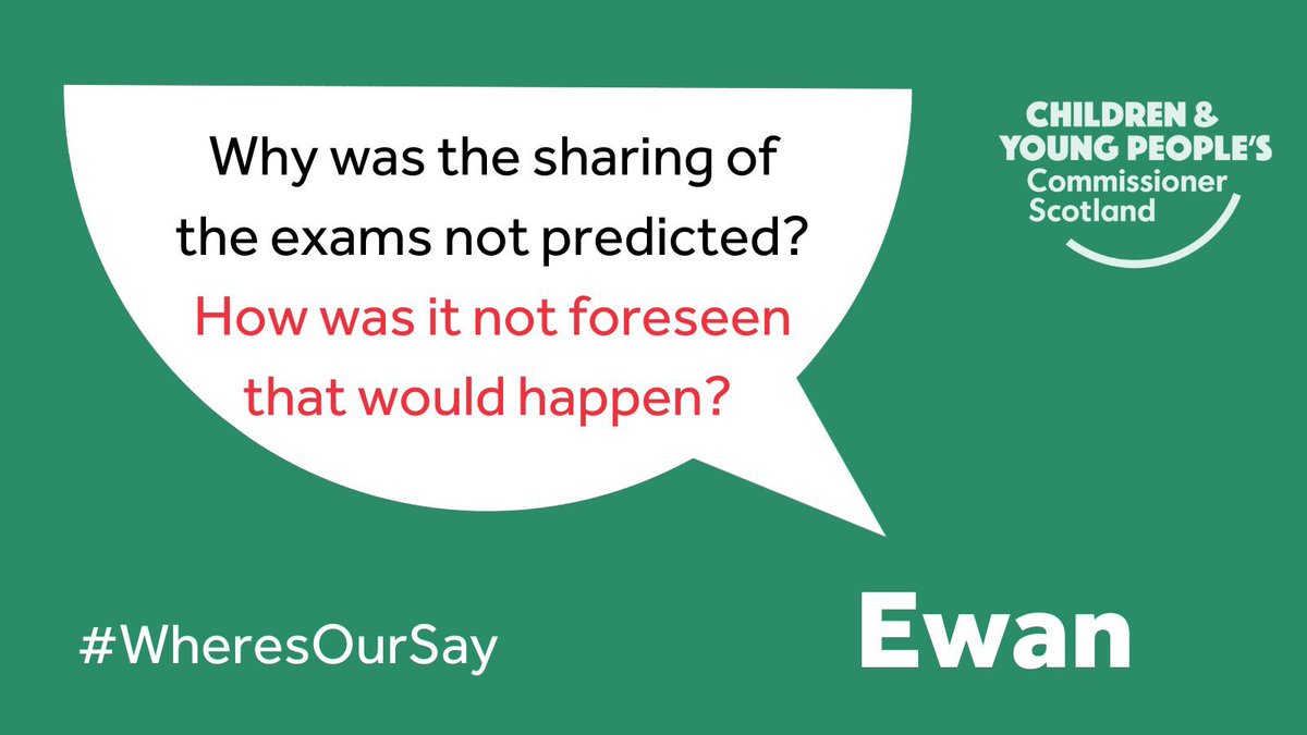 Some of the quotes from myself from yesterday’s #WheresOurSay session with <a href="/CYPCS/">Children and Young People's Commissioner Scotland</a>. Young people should be given a voice, and helped to project it by mainstream media, to ensure it is heard loud and clear that we need a fair <a href="/sqanews/">SQA</a> 2021 result and appeal process.