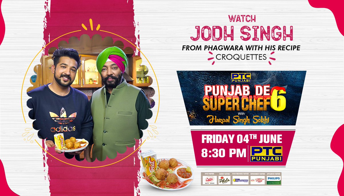 PTC_Network's tweet photo. Watch Jodh Singh from Phagwara with his recipe 'Croquettes' to impress Chef Harpal Singh Sokhi in 'Punjab De Superchef 6' on 4th June, Friday at 8:30PM,only on PTC Punjabi.
#PDSC6 #PDSC #PunjabDeSuperchef #PunjabDeSuperchef6 #PTC #Punjabi https://t.co/8RxRVhUCKx