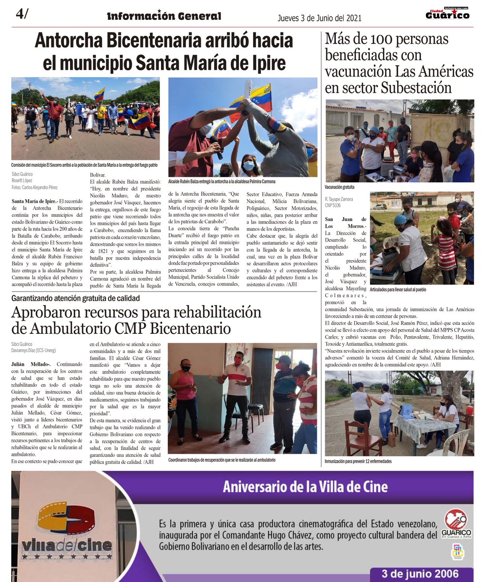 #InfoGeneral 📰 Antorcha bicentenaria arribó hacia el municipio Santa María de Ipire 🔥🇻🇪

Diario completo ⬇️
👁‍🗨bit.ly/2RhsYA3

#Guárico
#InvenciblesHoy
#EnCuerpoYAlmaPorGuárico