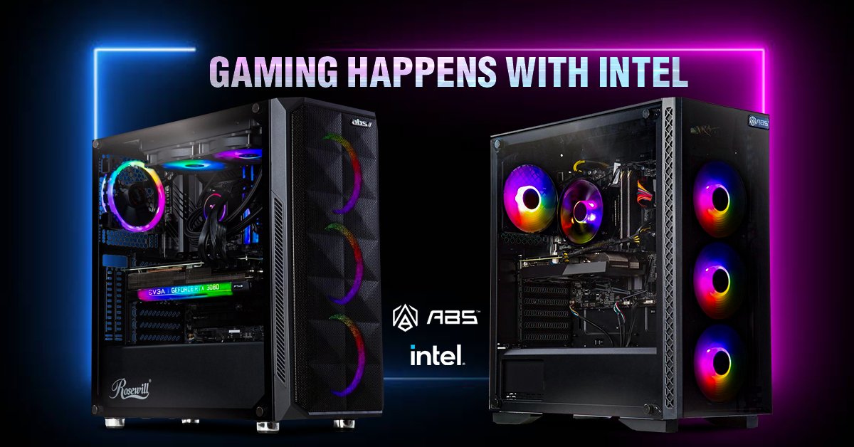 Newegg's tweet photo. @buildtbyabs Gladiator is powered by an @IntelGaming Core i9-10850 and an Nvidia RTX 3080. ABS Master features an Intel Core i5-10400F plus a Nvidia RTX 3060. Both are strong PCs for competitive gamers and streamers and available now
https://t.co/bPqCmj1rRP https://t.co/bJMyBT3NHc