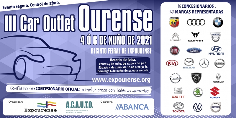 GrupoCuevas_'s tweet image. Este fin de semana, #Tomóvil Cuevas estará presente en el  III Car Outlet #Ourense  organizado por  @EXPOURENSE y #ACAUTO.
Tomóvil, junto con otras 22 marcas, expondrán más de 350 coches de ocasión y segunda mano que tendrán descuentos de hasta el 50%. ¡Os esperamos!