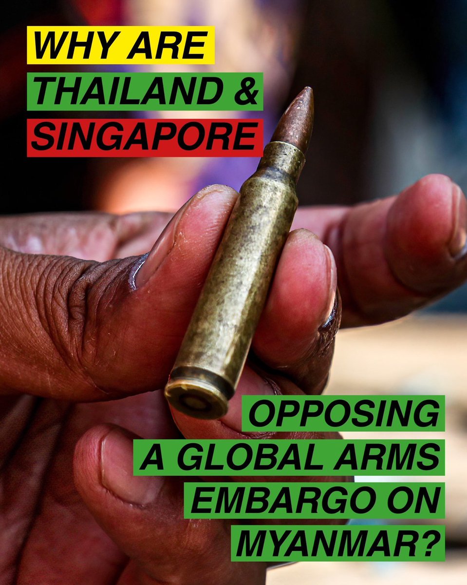 thinzashunleiyi's tweet photo. Countless lives will be saved if countries stopped weapons going to the murderous Myanmar military. 

But #Thailand &amp; #Singapore blocked support for a global weapons agreement that would protect 54 mil people in #Myanmar. Why?

@MFAThai @ASEAN @MFAsg 
#WhatsHappeningInMyanmar https://t.co/8UU3J4ymtX
