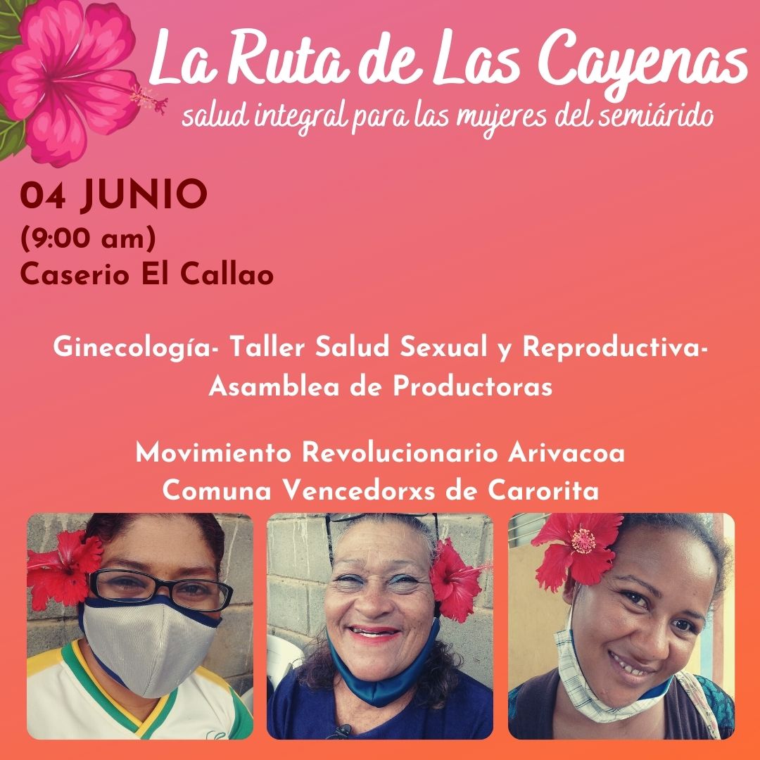 🌺#ComunaActiva
Continua la Ruta de las Cayenas. Salud Integral de las Mujeres del Semiarido.Viernes #04Junio Caserío El Callao (PquiaElCuji) 
Les esperamos 🌺🌺🌺🌺
#ComunaONada
#JunioBicentenario 
#ConLasBasesMeLasJuego 
<a href="/LuisJonasReyes/">Luis Jonás Reyes</a> <a href="/AbastecerCA/">Empresa de Alimentos Abastecer C.A.</a> 
<a href="/immioficial/">IMMI</a>