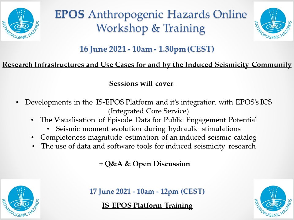 TCS_AH's tweet photo. Registration for our upcoming 16-17th June Online @EPOSeu Thematic Core Service for Anthropogenic Hazards (TCS-AH) #inducedseismicity Workshop and Training Event is now open! Check out the details and register here👉https://t.co/U9Z0GXChm5
#researchinfrastructures #opendata https://t.co/q96G1xHA2s