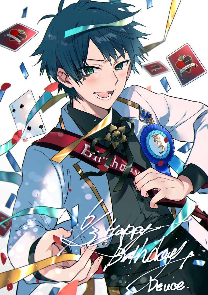 1boy male focus confetti solo happy birthday green eyes card  illustration images