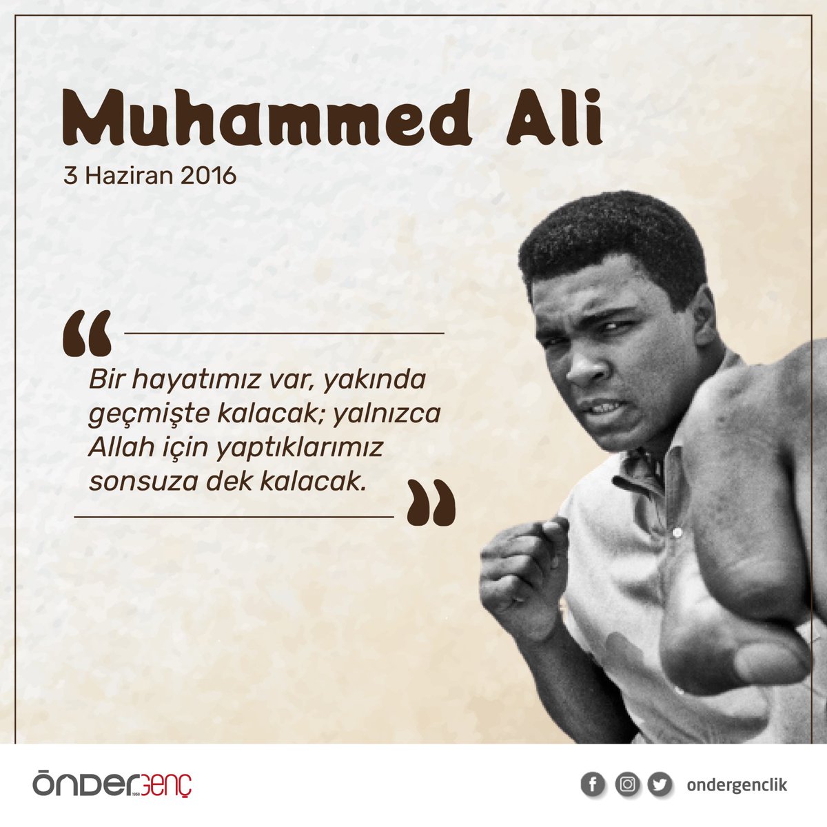 Irkçılığa, zulme ve ayrımcılığa karşı her zaman mücadele eden efsanevi boksör Muhammed Ali’yi vefâtının 5. sene-i devriyesinde rahmetle yâd ediyoruz.