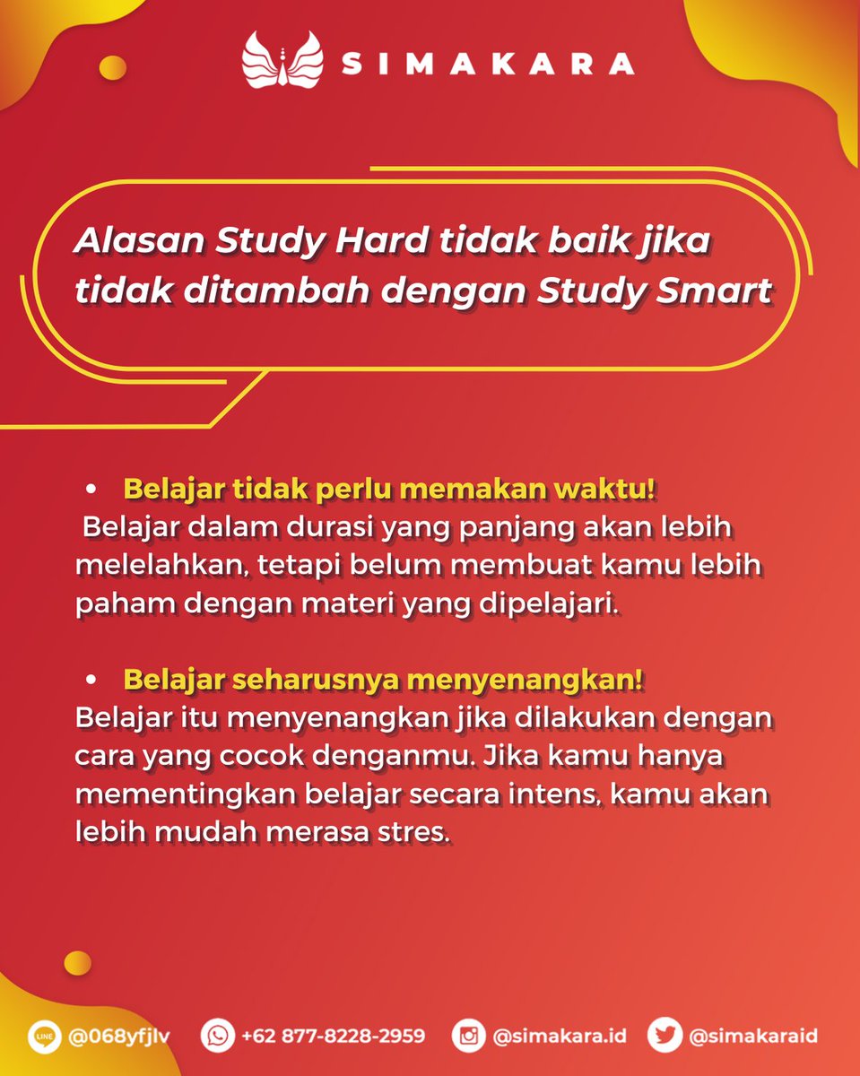 simakaraid's tweet image. Terkadang, cara belajar yang digunakan terlalu keras sehingga sangat membuang waktu dan tenaga, namun yang dipahami tidak seberapa. Padahal ada cara belajar yang lebih smart untuk dilakukan. Silakan swipe infografis ini ya!

#UniversitasIndonesia
#SIMAKUI2021
#SIMAKUI