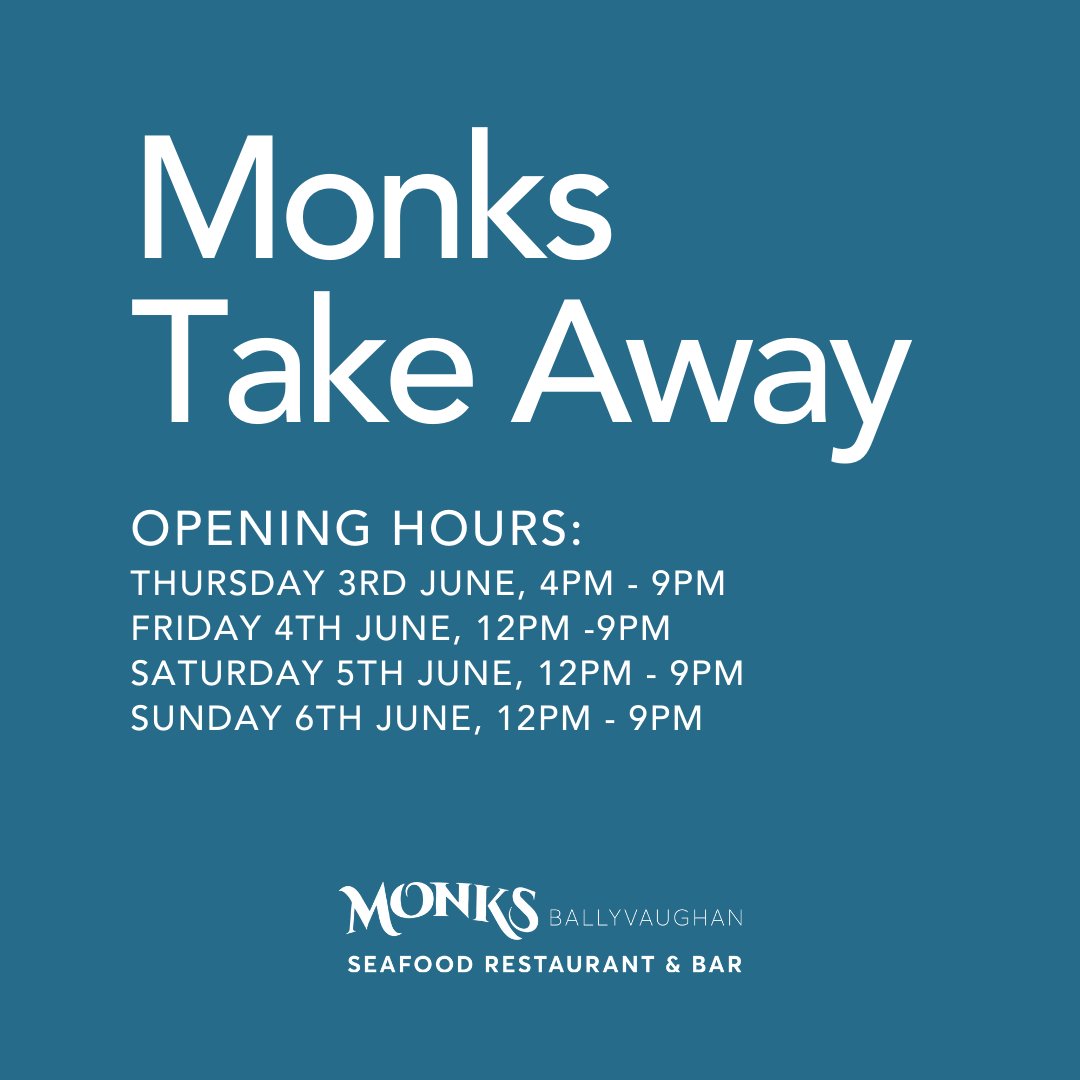 monksseafood's tweet photo. We are opening for TAKE AWAY today at 4pm.  Check out the menu on our website: https://t.co/rxYMXqjG2w

Please note our phones are unmanned at the weekend so please order when you arrive.

We hope to see you over the weekend. https://t.co/aoQxMnWsvD