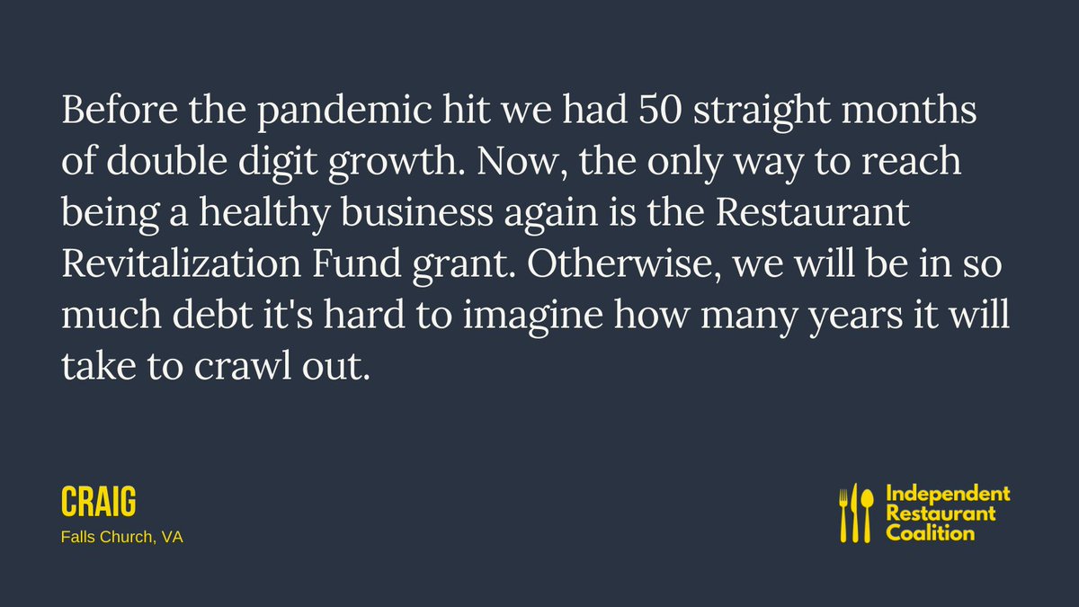 IndpRestaurants's tweet photo. Reopening our doors doesn’t make up for 15 months of lost revenue. #ReplenishRRF https://t.co/KxCVAxukix