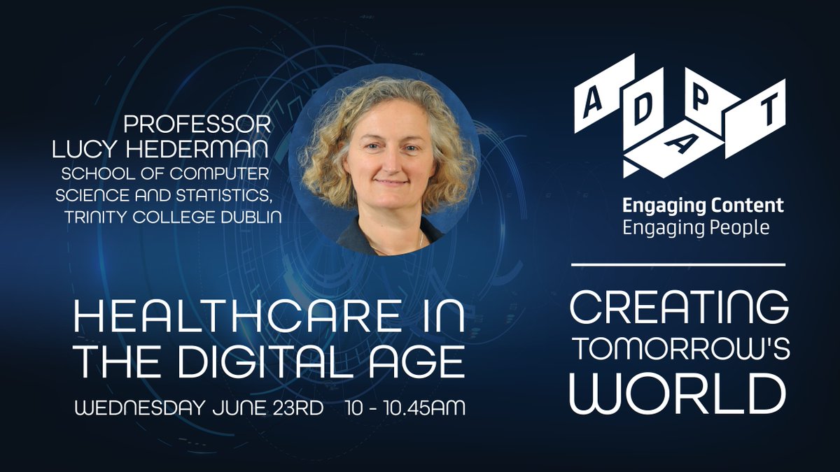 AdaptCentre's tweet photo. Speaker announcement! We are delighted that @LucyHederman will speak about @AdaptCentre research on data governance, knowledge engineering and analytics for clinical research at our next #Webinar. Register: https://t.co/NSRykuO05C https://t.co/zCmkNya9mk
