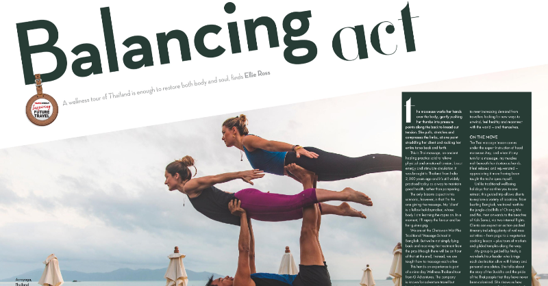 “I feel like I’m flying, my mind focused but blissfully free.” 

<a href="/EllieLRoss/">Ellie Ross</a> gets her first taste of acroyoga on a wellness tour around Thailand, where Thai massage, and local cooking lessons prove there’s more to relaxation than a spa. <a href="/gadventures/">G Adventures</a>

travelweekly.co.uk/destinations/t…