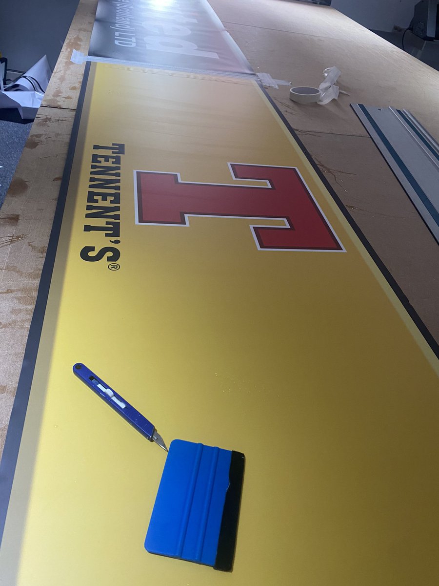 envisiongltd's tweet photo. Busy day making signs for our customers today. Thirsty work though! Any chance of a few beers for the lads @TennentsLager https://t.co/xLoDIRK3XD