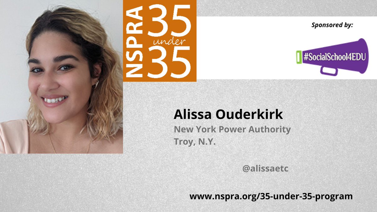 NSPRA's tweet photo. Congratulations to @alissaetc, who was profiled yesterday as one of this year's @NSPRA 35 Under 35 honorees in the #NSPRAThisWeek member e-newsletter. Assn members, check your email to learn more about this honoree! #SocialSchool4Edu sponsors this award. https://t.co/YK8DbCACqD