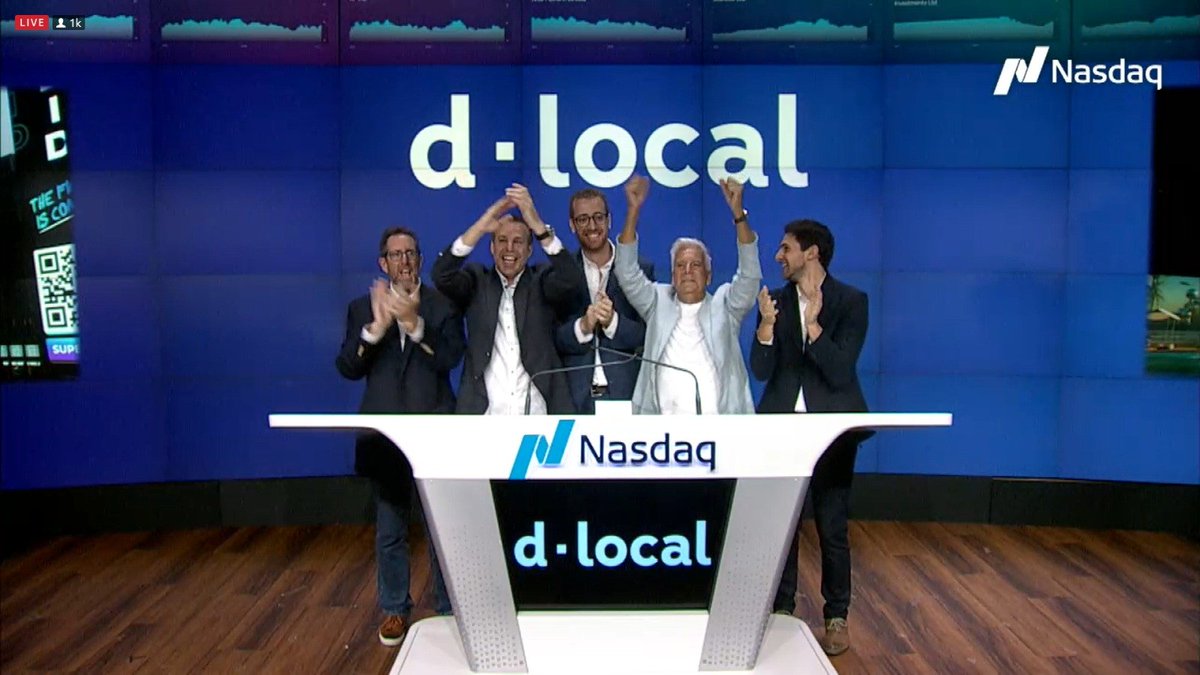 AldoLema_uy's tweet photo. Desde Uruguay: @dLocalPayments en "la campana de apertura" (opening bell) del Nasdaq de este 3 de junio de 2021. Emocionante e impresionante! Felicitaciones @SFogel y @Suro!! https://t.co/nqQ5oufqjx