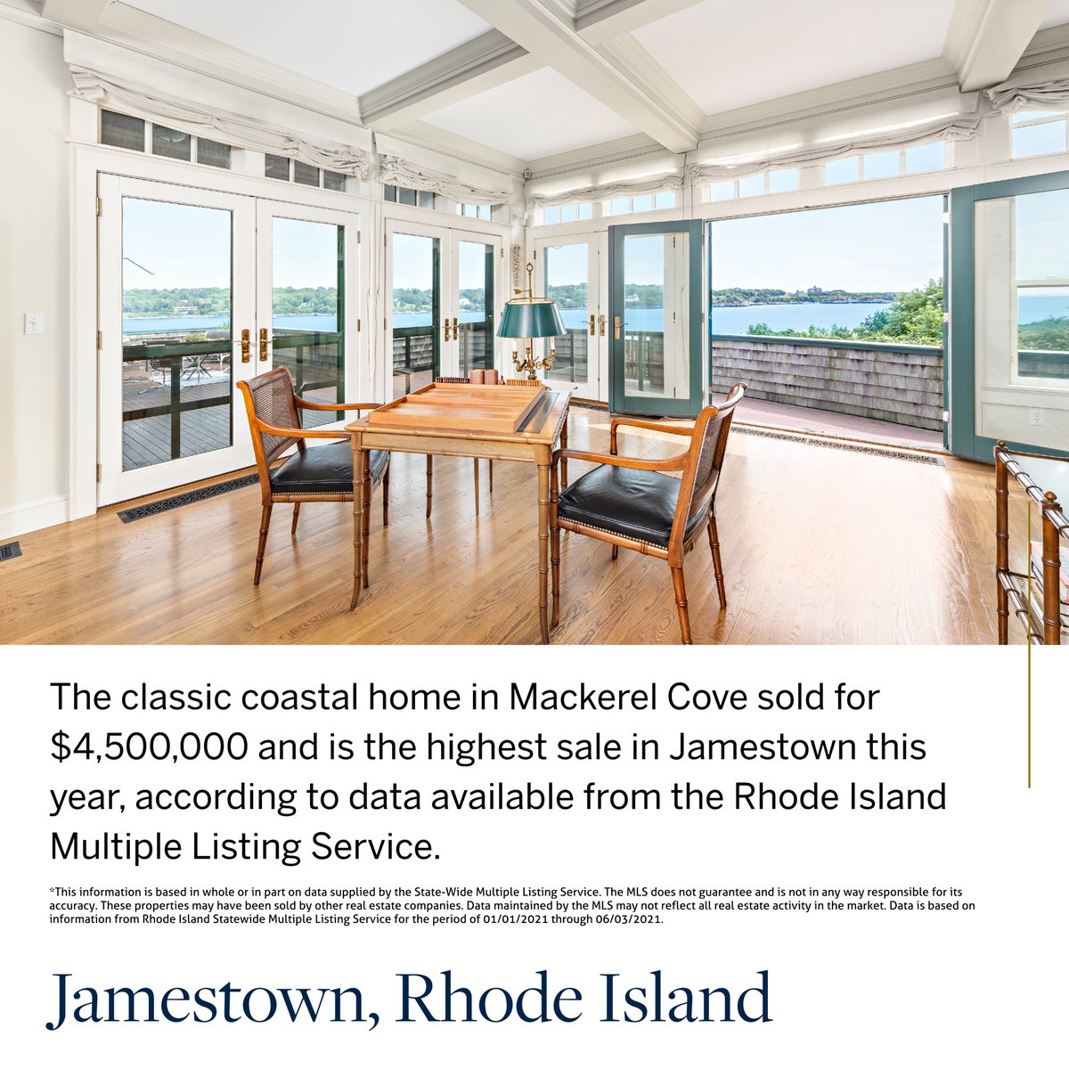 MottChaceSIR's tweet photo. Highest Sale in #Jamestown so far this year!
#SignificantSale by Nicole Carstensen of Mott &amp; Chace Sotheby's International Realty represented the sellers and facilitated the sale on behalf of the buyers!

Curious about your home's value? Visit:
https://t.co/yuA0SeW86C https://t.co/iEqFckX4UO