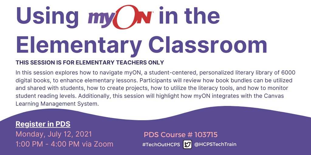 HCPSTechTrain's tweet image. Join @Plugin2Learn Monday, July 12th &amp;amp; explore the ins and outs of @myONreader. This session also highlights how simple it is to integrate with @HCPS_Canvas. Register in PDS today! #TechOutHCPS 

@JennaDawson28 @CMH4EDU
@HollandEdTech @ReadonmyON
@HCPSPD @hubofschool
