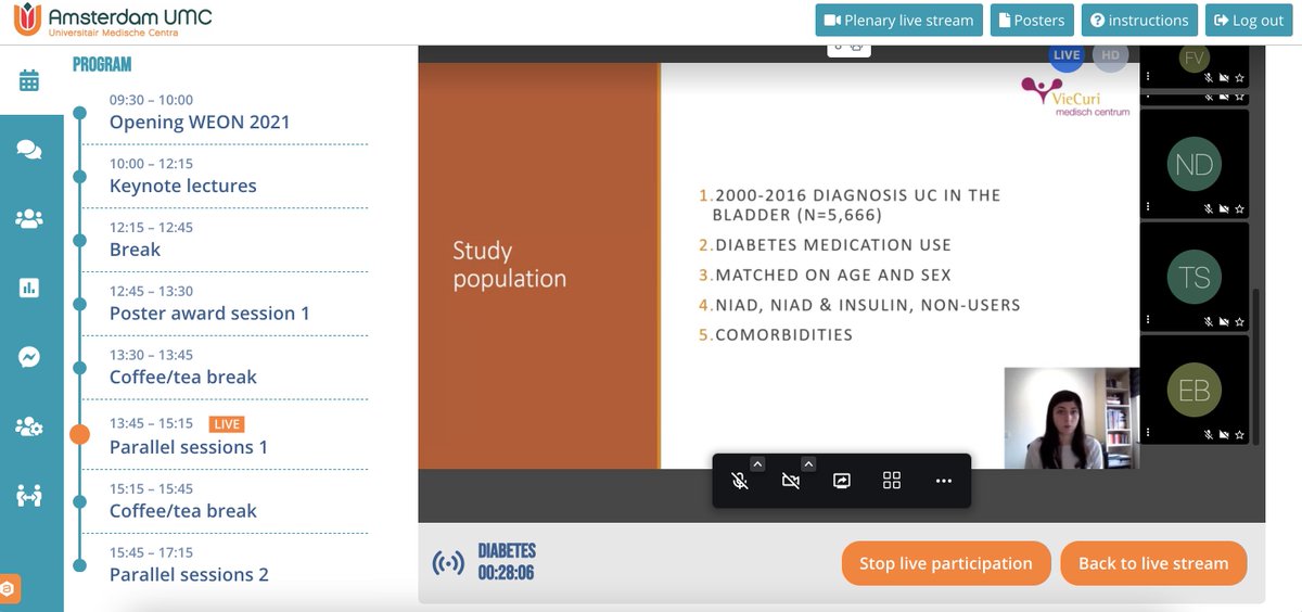 Another great presentation by <a href="/FaessenJanine/">JanineFaessen</a> about our research project regarding diabetes medication use and bladder cancer characteristics at time of diagnosis! This time during an interesting parallel session concerning diabetes <a href="/weon2020/">WEON</a>
