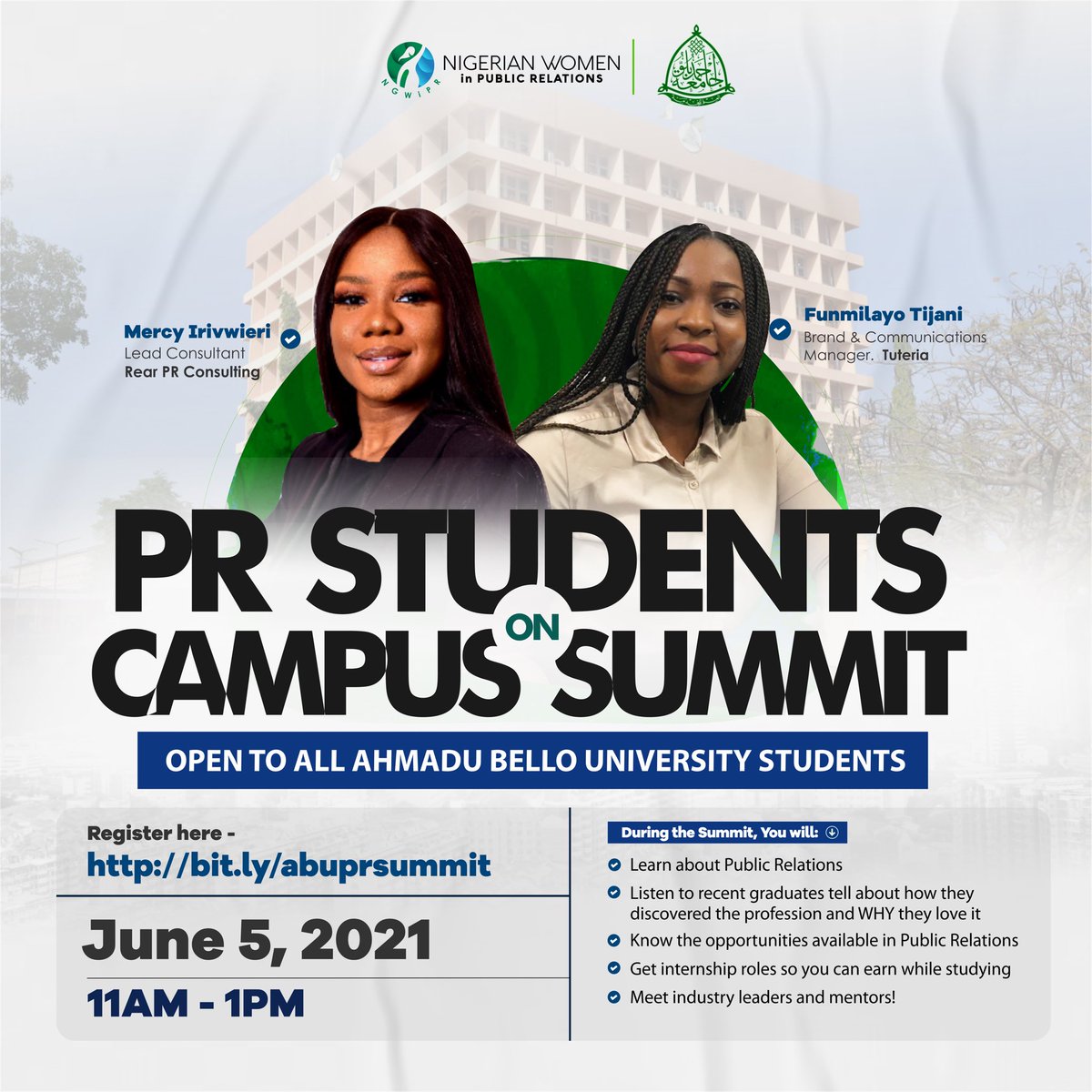 _merseaa's tweet photo. This Saturday I’ll be talking to the PR students of Ahmadu Bello University on “My PR Experience: The transition from Student to Professional”.

This is going to be interesting!!

#ngwomeninpr #support #inspire #empower #careerwoman #femaleentrepreneur #publicrelations https://t.co/dZiFtooiYz
