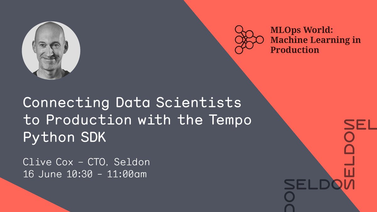 seldon_io's tweet photo. At @MLOpsWorld our CTO Clive Cox &amp; Engineering Director Alejandro Saucedo will speak on 'Connecting Data Scientists to Production with the Tempo Python SDK' &amp; 'Production ML Monitoring: Outliers, Drift, Explainers &amp; Statistical Performance'. Details below: https://t.co/Y3BxNDD2Sy https://t.co/9vRRExTvxE