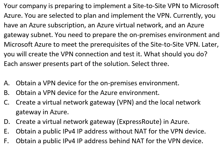 mike_gnv's tweet photo. Studying for the Azure Administrator Associate (AZ-104) exam? Try out these questions and test your knowledge. I will let you know how you did the following day. Follow me for a new question every weekday!
#azure #certification @itprotv https://t.co/7lgtykp2Q7