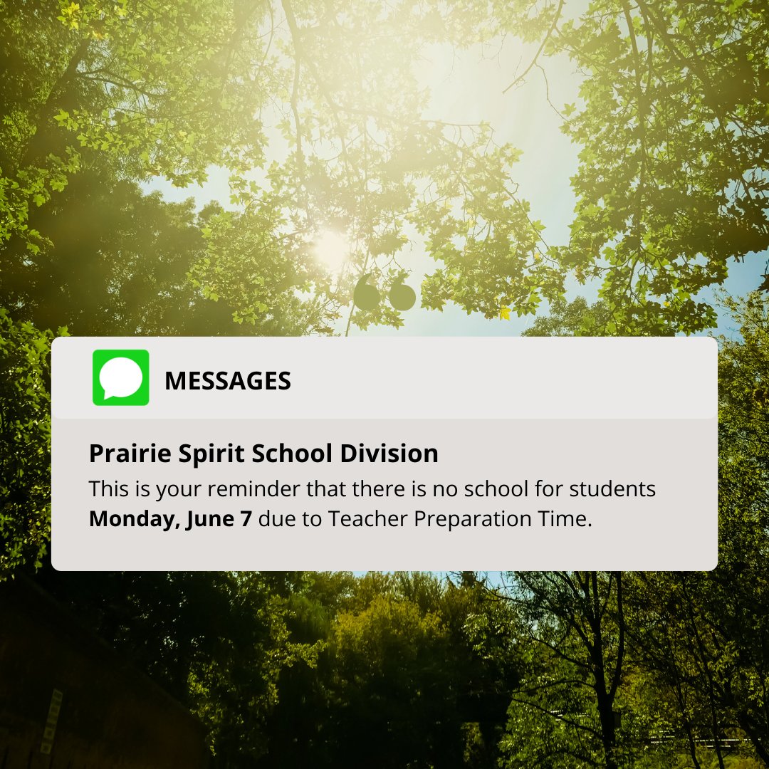 No school for students on Monday, June 7, due to Teacher Preparation Time! The Division's school year calendar is posted on our website: buff.ly/3eKxIF9. 

The 2021/22 calendar is also available on the Division's website: buff.ly/3gqGL1C