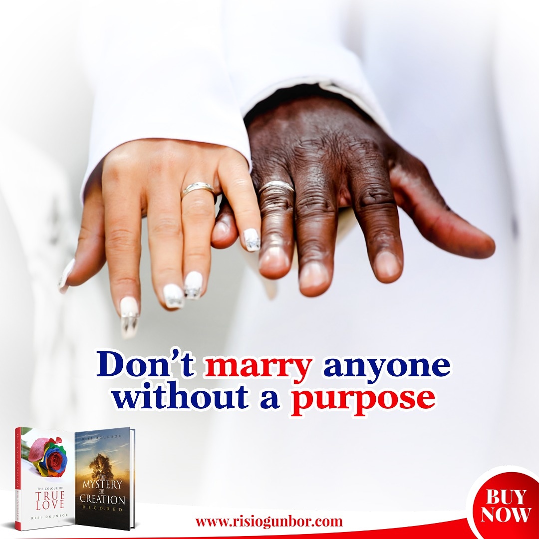 risiogunbor's tweet photo. Dear Singles, 
Marriage is an important and revered institution that you cannot afford to trivialise and rush into or else you will soon rush out! 

The first thing to look out for in a potential spouse is faith ie the trust and fear of God and then PURPOSE. 
#ThursdayThoughts https://t.co/B7JLb7Y60z