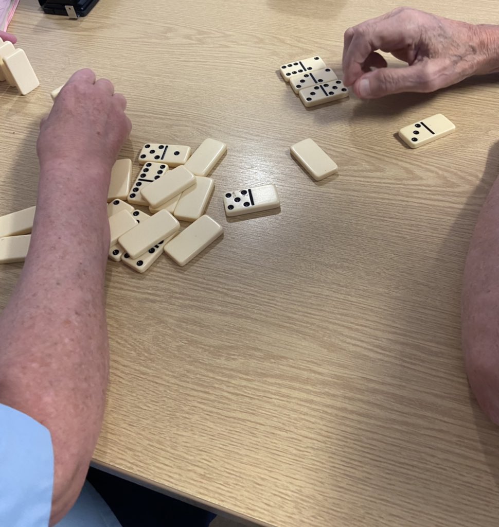 A lively game of dominoes on ward 7 this afternoon, ward favourite for some of the men #DementiaAwareness @KimMacpherson @Livvylives72 @fionareid80 @helenskinner99