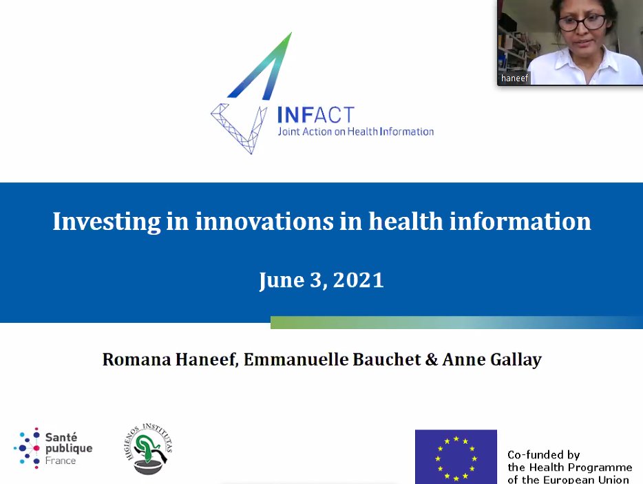 Romana Haneef from <a href="/SantePubliqueFr/">SantépubliqueFrance</a>  presented the work done by <a href="/JA_InfAct/">InfAct</a> about investing in innovations in #HealthInformation, especially on #datalinkage and #artificialintelligence