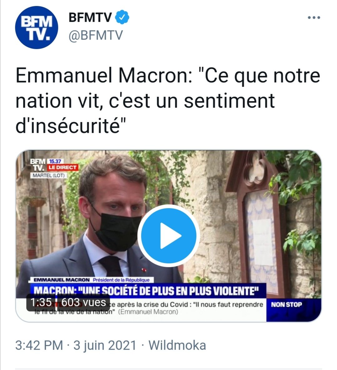 Un 'sentiment d'insécurité'? M. #Macron se moque du monde ? Les poignardés, les égorgés, les violées, ce n'est qu'un 'sentiment' qu'ils ont eu ?