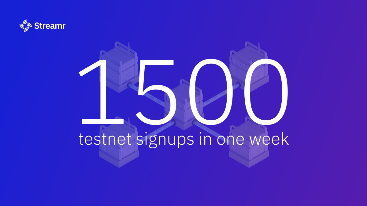 Streamr's tweet photo. π Wow! In 1 week over 1,500 people signed-up so far for the Streamr Network testnet.
π° They enter the reward pool of 2M DATA tokens.
π’ Rewards are on a bonding curve; the more #nodes in the testnet the more earned by each so join & tell your friends! https://t.co/qdxyPU8SWq https://t.co/eCHtVdZ8lT