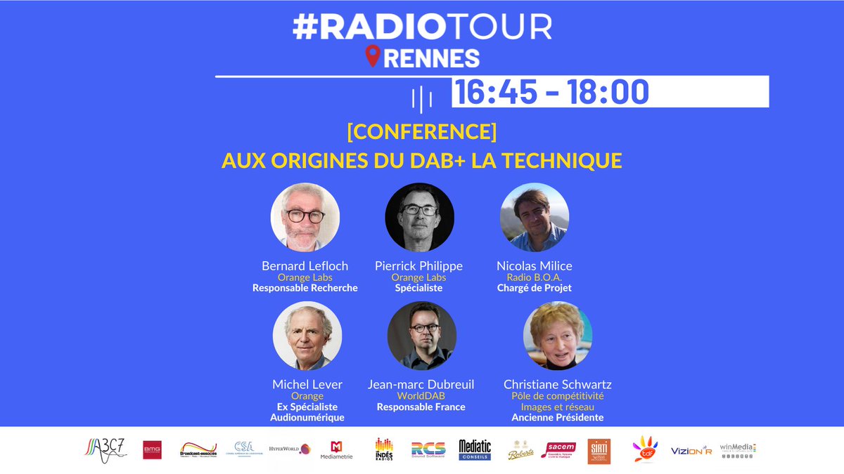 LaLettrePro's tweet photo. #RadioTour #Rennes [CONFERENCE] AUX ORIGINES DU DAB+ LA TECHNIQUE
Avec Jean-marc Dubreuil de @WorldDAB Bernard Lefloch et Pierrick Philippe de #OrangeLabs Nicolas Milice de Radio B.O.A. Christiane Schwartz du Pôle de compétitivité Images et réseau et Michel Lever de #Orange https://t.co/ioB5uVXqfK