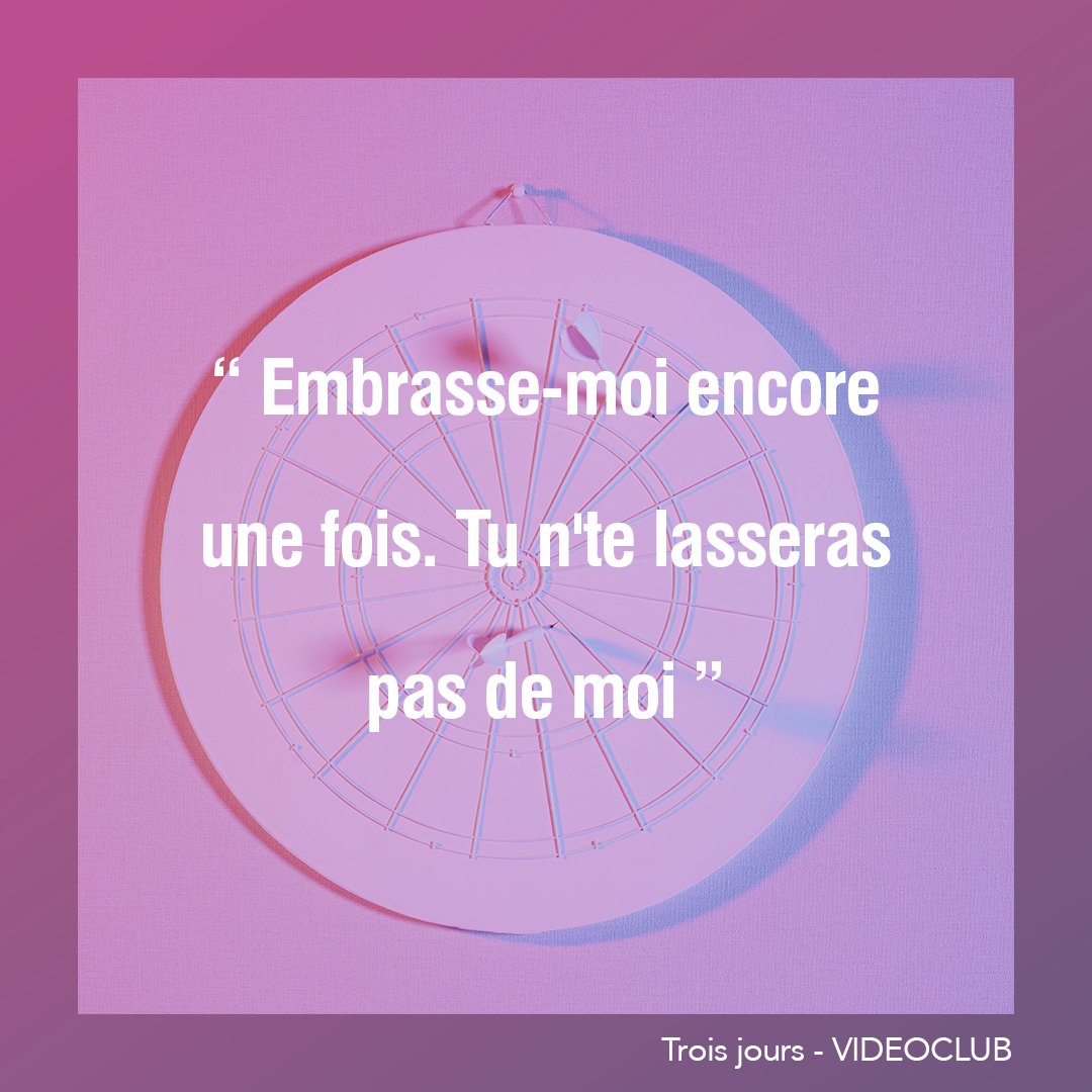 "Embrasse-moi encore une fois
Tu n'te lasseras pas de moi" Trois Jours 💕

Adele Castillon / Vidéoclub on Tour : lnkfi.re/VIDEOCLUBTOUR

1st Album  : Available 
Videoclub.lnk.to/Euphoriesalbum