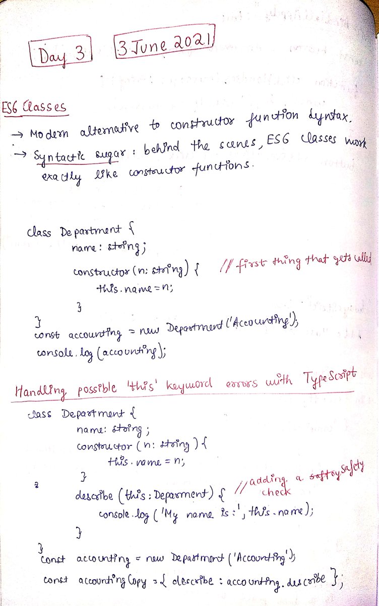 thesavvycoder's tweet image. Day 3 of #30DaysOfTypeScript Challenge
A tough day but made it. ✌️
Learnt about Classes & Interfaces in TypeScript.
Follow my journey : github.com/tarunsinghdev/…
#TypeScript #30daysofcode #Day3 
Today's notes 👇👇