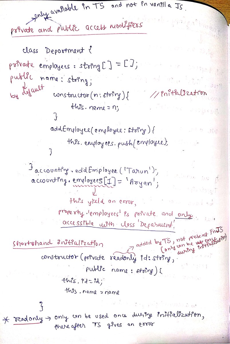 thesavvycoder's tweet image. Day 3 of #30DaysOfTypeScript Challenge
A tough day but made it. ✌️
Learnt about Classes & Interfaces in TypeScript.
Follow my journey : github.com/tarunsinghdev/…
#TypeScript #30daysofcode #Day3 
Today's notes 👇👇
