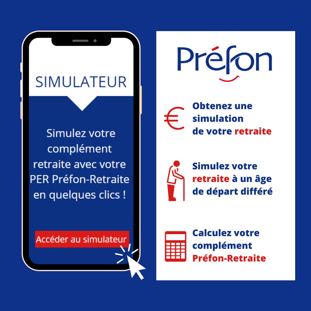 Prefon_Asso's tweet photo. Depuis votre espace client Préfon, vous pouvez simuler votre complément retraite avec votre PER Préfon-Retraite en quelques clics ! 

#Prefon #Prefonretraite #retraite #fonctionnaires #FonctionPublique https://t.co/qxK2Ux1mGD